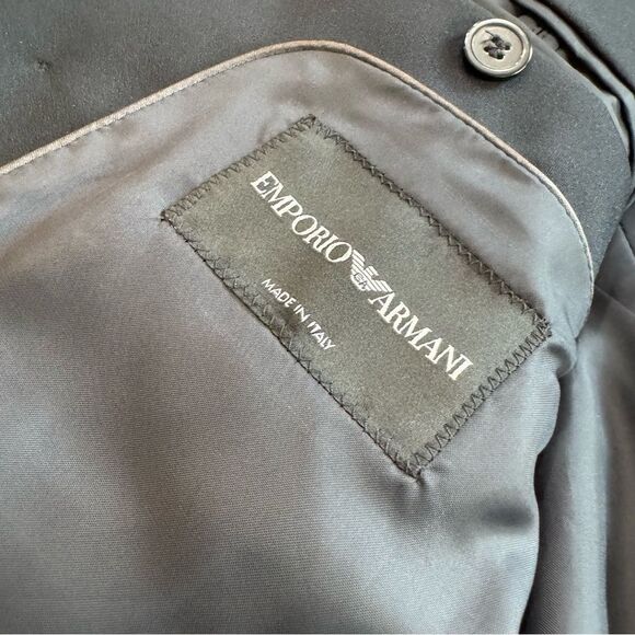 Emporio Armani Tux 40R Wool Mulberry Silk Double Breasted‎ Dark Navy Blue - Picture 11 of 14